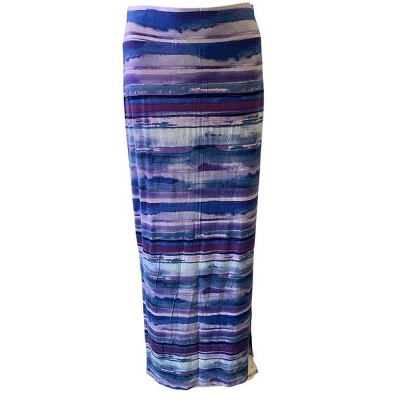 A.N.A. Maxi Skirt Size S Long Split Pull On Blue Purple Striped Coastal Summer - Picture 1 of 6